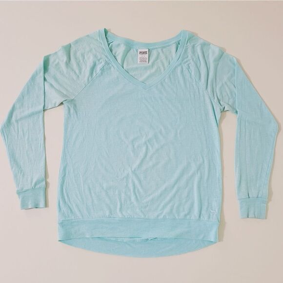 Pink Victoria's Secret Aqua Long Sleeve V-Neck Top - Picture 1 of 10